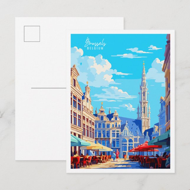 Brüssel Belgien Vintage Reise Illustration Postkarte (Vorne/Hinten)