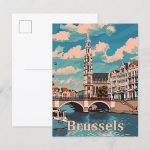 Brüssel Belgien Vintage Retro Reiseillustration Postkarte