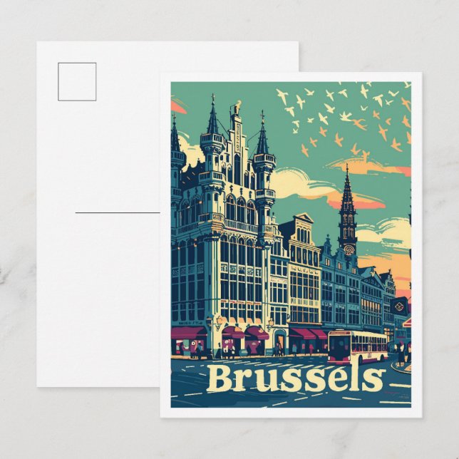 Brüssel Belgien Vintage Travel Illustration Postkarte (Vorne/Hinten)