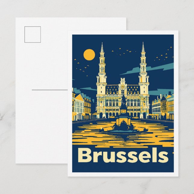 Brüssel Belgien Vintage Travel Illustration Postkarte (Vorne/Hinten)