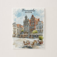 Brüssel Belgien - Vintages Wasserfarbenbild Stadt
