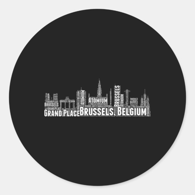 Brüssel Belgien Word Cloud Skyline Cityscape Runder Aufkleber (Vorderseite)