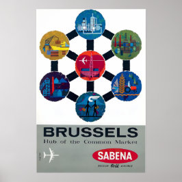 Brüssel Druck Belgien Kunst Sebena Airlines Reise Poster