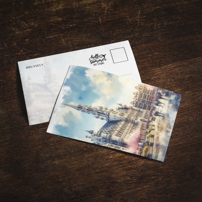 Brüssel Grand Palace Belgium Aquarell Postcard Einladung (Von Creator hochgeladen)