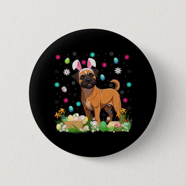 Brüssel Griffon Dog Easter Egg Hunt Bunny Ear Hap Button (Vorderseite)