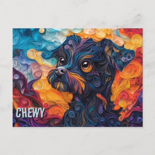 Brüssel Griffon Paper Quilling Art Dog Portrait Postkarte (Vorderseite)