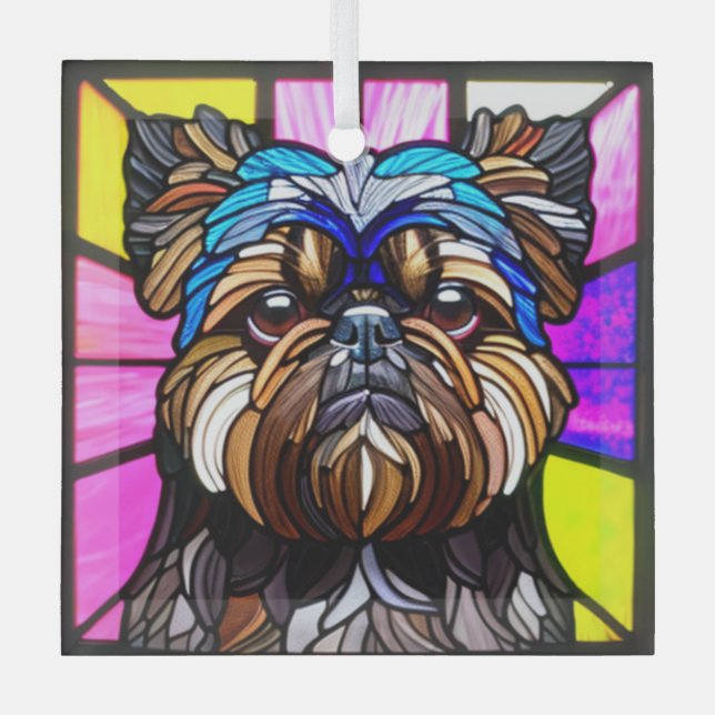 Brüssel Griffon "Stached Glass" Ornament Aus Glas (Vorderseite)