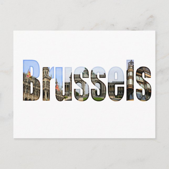 Brüssel mit touristischen Stätten in Buchstaben Postkarte (Vorderseite)