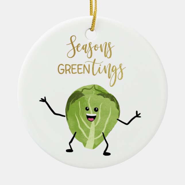 Brussel sprießen lustige Weihnachtsgrün Keramik Ornament (Vorne)
