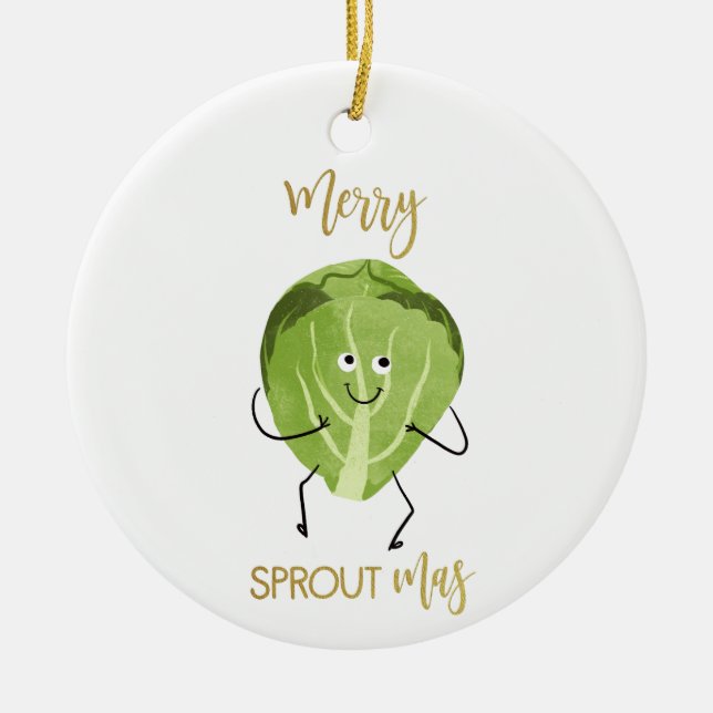 Brussel sprießen lustige Weihnachtsgrün Keramik Ornament (Vorne)