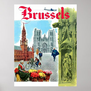 Brüssel, Stadtzentrum, Belgien. Vintage Poster