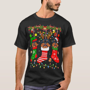 Brussels Griffon Dog in Christmas Socks Lights Xma T-Shirt