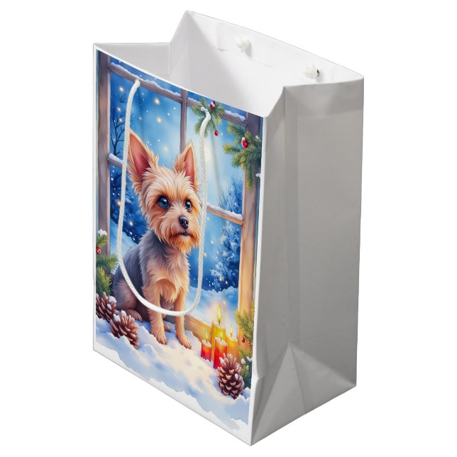 Brussels Griffon Frosted Window Christmas Art Mittlere Geschenktüte (Vorderseite Schrägansicht)