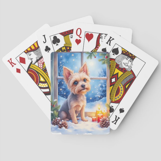 Brussels Griffon Frosted Window Christmas Art Spielkarten (Rückseite)