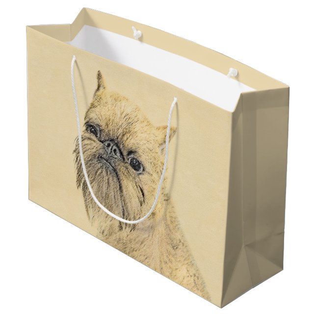 Brussels Griffon Painting - Niedliche Hundekunst Große Geschenktüte (Rückseite Schrägansicht)