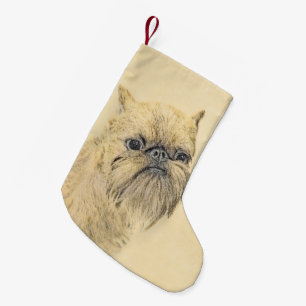 Brussels Griffon Painting - Niedliche Hundekunst Kleiner Weihnachtsstrumpf
