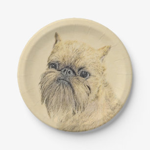 Brussels Griffon Painting - Niedliche Hundekunst Pappteller