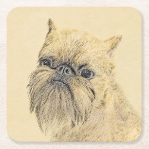 Brussels Griffon Painting - Niedliche Hundekunst Rechteckiger Pappuntersetzer