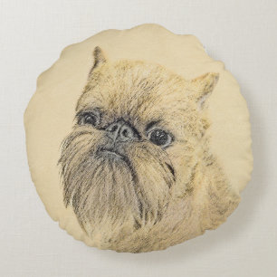 Brussels Griffon Painting - Niedliche Hundekunst Rundes Kissen