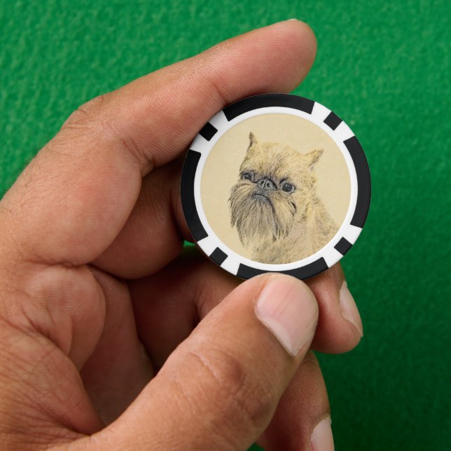 Brussels Griffon Rough Painting - Original Hunde A Pokerchips (Hand)