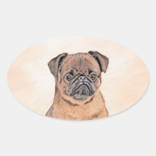 Brussels Griffon Smooth Painting Original Dog Art Ovaler Aufkleber