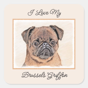 Brussels Griffon Smooth Painting Original Dog Art Quadratischer Aufkleber