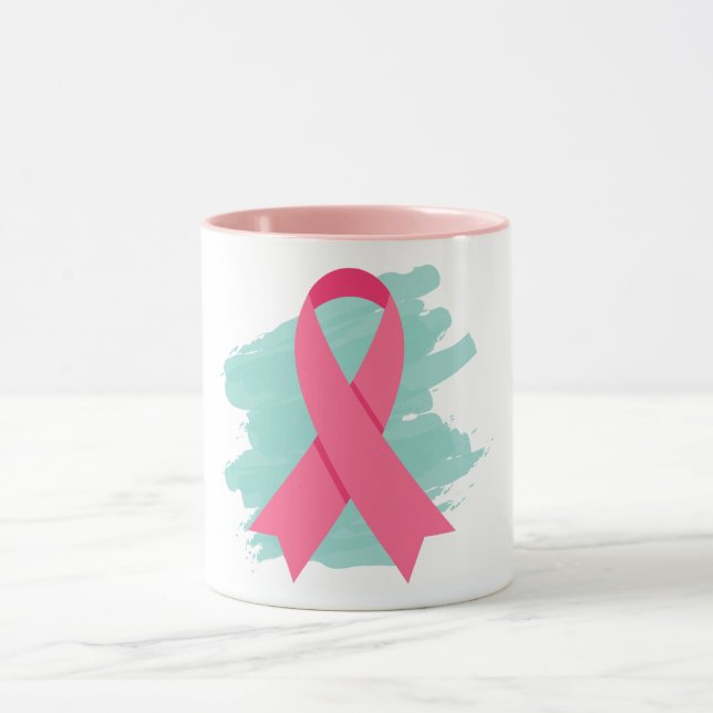 Brust-Krebs-Bewusstsein Rosa Band-Logo Tasse (Zentrum)