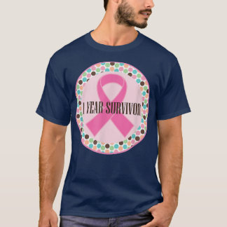 Brustkrebs 1 Jahr Überleben Rosa Schleife T-Shirt