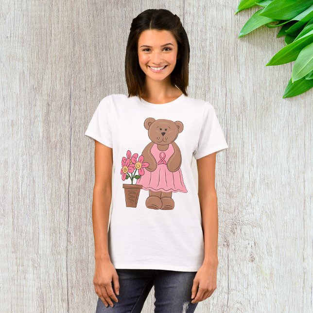 Brustkrebs-Bären in rosa Kleid T-Shirt (Von Creator hochgeladen)