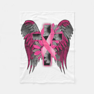 Brustkrebs-Bewusstsein Angel Wing Blume Cross Pi Fleecedecke
