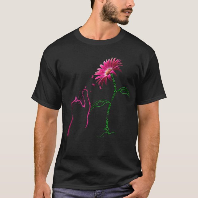 Brustkrebs-Bewusstsein Band Daisy Blume Cat T-Shirt (Vorderseite)