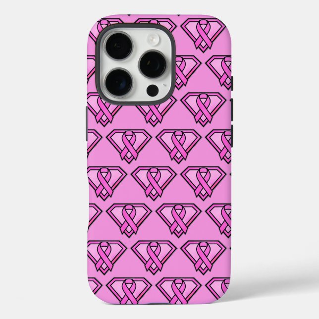 Brustkrebs-Bewusstsein-Diamant-Logo Rosa iPhone 16 Pro Hülle (Rückseite)