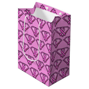 Brustkrebs-Bewusstsein-Diamant-Logo Rosa Mittlere Geschenktüte