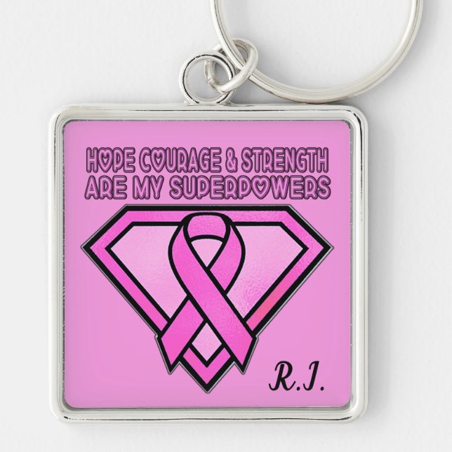 Brustkrebs-Bewusstsein-Diamant-Logo Rosa Schlüsselanhänger (Vorne)