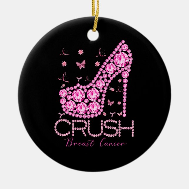 Brustkrebs-Bewusstsein für den Crush Bling Pink Ri Keramik Ornament (Vorne)
