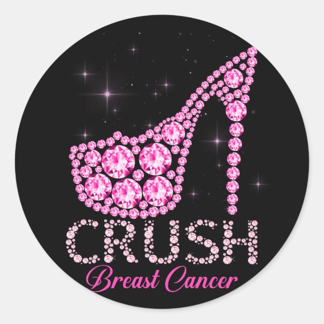 Brustkrebs-Bewusstsein für den Crush Bling Pink Ri Runder Aufkleber (Vorderseite)