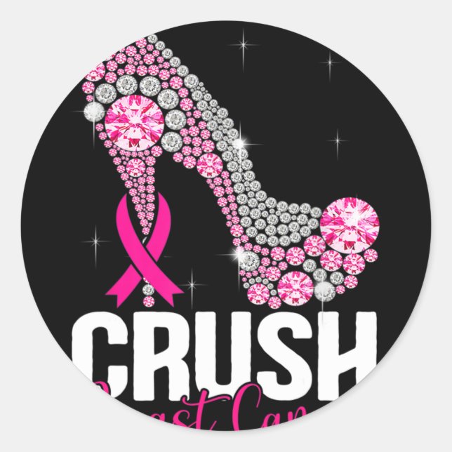 Brustkrebs-Bewusstsein für den Crush Bling Pink Ri Runder Aufkleber (Vorderseite)