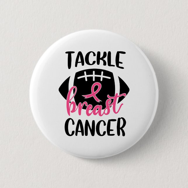 Brustkrebs-Bewusstsein Fußball Ribbon Tackle Bre Button (Vorderseite)