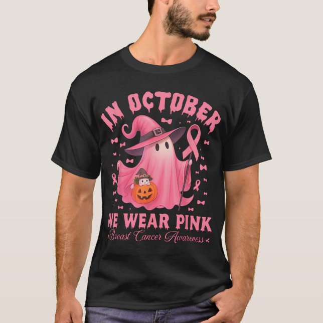 Brustkrebs-Bewusstsein Halloween im Oktober Wir T-Shirt (Vorderseite)
