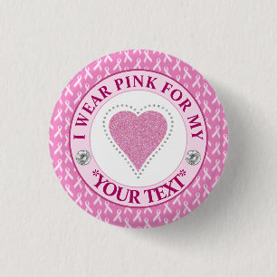 Brustkrebs-Bewusstsein Herz Ich trage Rosa für Button