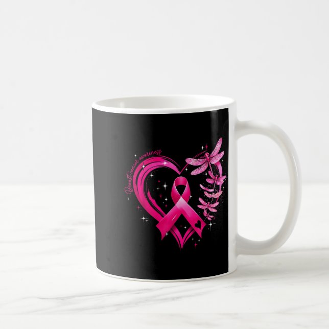Brustkrebs-Bewusstsein Herz-Libellen Männer Kaffeetasse (Rechts)