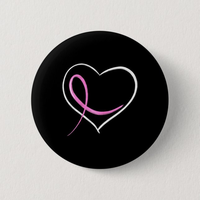 Brustkrebs-Bewusstsein Herzdesign mit rosa Rib Button (Vorderseite)