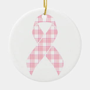 Brustkrebs-Bewusstsein Kariert Pink Ribbon Keramik Ornament
