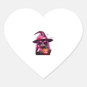 Brustkrebs-Bewusstsein KatzenHalloween Rosa Band Herz-Aufkleber