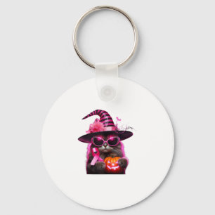 Brustkrebs-Bewusstsein KatzenHalloween Rosa Band Schlüsselanhänger