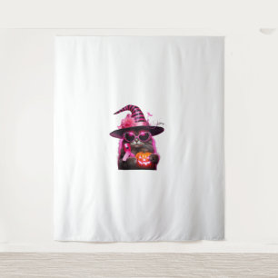 Brustkrebs-Bewusstsein KatzenHalloween Rosa Band Wandteppich