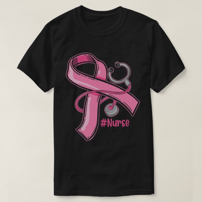 Brustkrebs-Bewusstsein Krankenschwester Stethoscop T-Shirt (Design vorne)