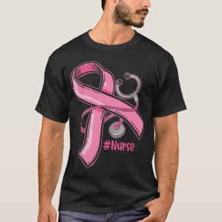 Brustkrebs-Bewusstsein Krankenschwester Stethoscop T-Shirt