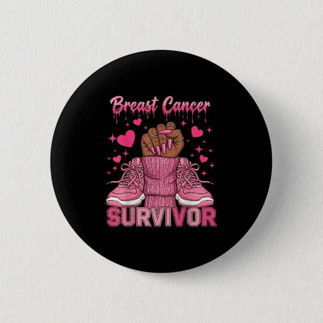 Brustkrebs-Bewusstsein Kriegerin Schwarze Frauen M Button (Vorderseite)