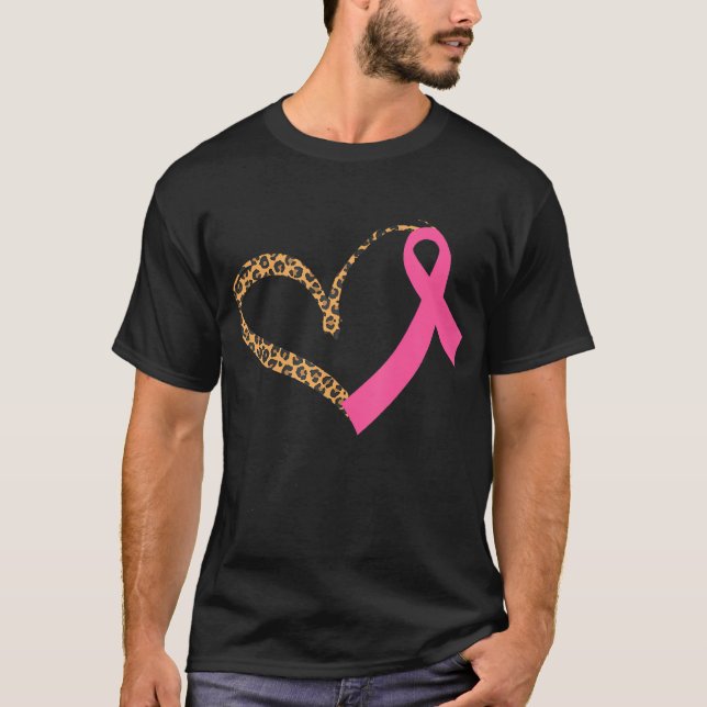 Brustkrebs Bewusstsein Leopard Print Heart Pink T-Shirt (Vorderseite)